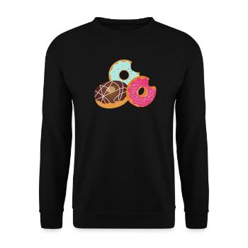 Donuts mit Biss – Süßes Trio mit Glasur & Streusel - Unisex Pullover - Schwarz - Vorne - Alina (178cm) & Michal (187cm)