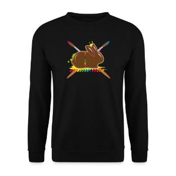 Ein bunter Osterhase mit Farbspritzern und Pinseln - Unisex Pullover - Schwarz - Vorne - Alina (178cm) & Michal (187cm)