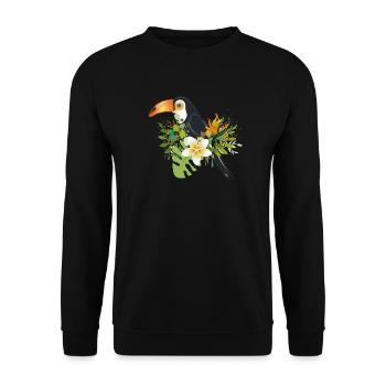 Toucan with Tropical Flowers - Exotic Bird Design - Unisex Sweatshirt - black - Front - Alina (178cm) & Michal (187cm)