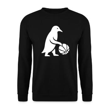 Minimalist Penguin Basketball Player - Unisex Sweatshirt - black - Front - Alina (178cm) & Michal (187cm)