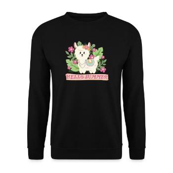 Hello summer Lama Alpaka in Sommerstimmung - Unisex Pullover - Schwarz - Vorne - Alina (178cm) & Michal (187cm)