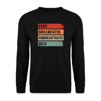 Papa Grillmeister Held - Unisex Pullover - Schwarz - Vorne - Alina (178cm) & Michal (187cm)