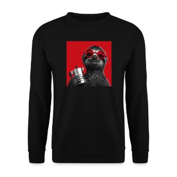 Sloth with sunglasses and espresso maker - Unisex Sweatshirt - black - Front - Alina (178cm) & Michal (187cm)