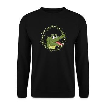 Lachendes Krokodil im Comic-Stil – Fröhliches Tier - Unisex Pullover - Schwarz - Vorne - Alina (178cm) & Michal (187cm)