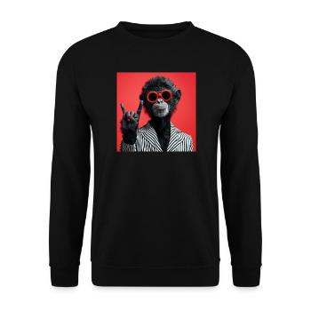 Singe en lunettes de soleil rouges faisant un geste de rock - Sweat-shirt Unisexe - noir - Devant - Alina (178cm) & Michal (187cm)