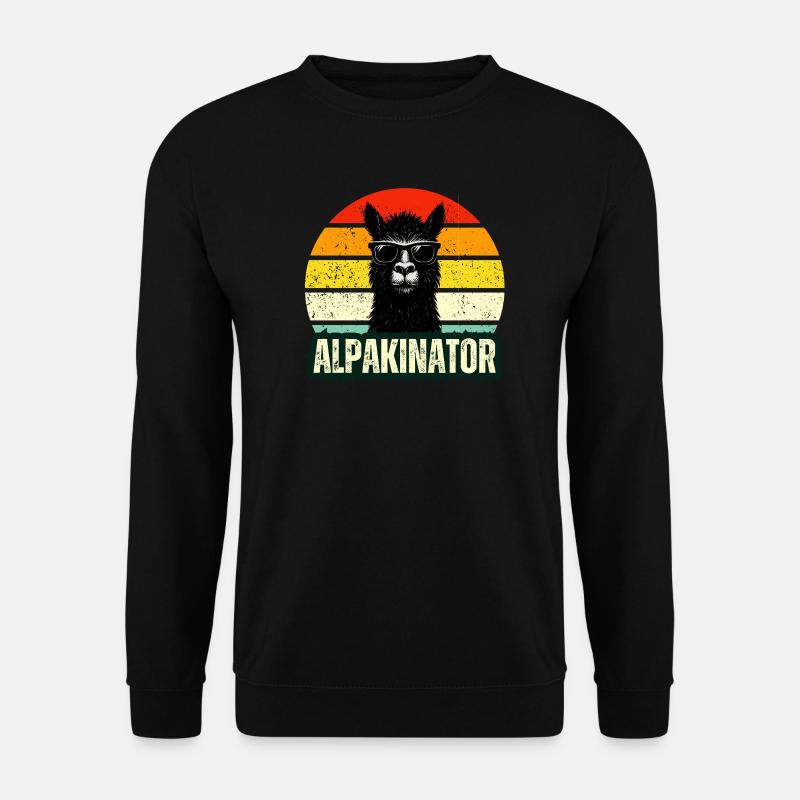 Alpaka Lama Alpakinator Lustig Retro Sonnenbrille - Unisex Pullover - Schwarz