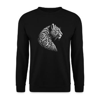 Leopard im Tribal Stil für Tierliebhaber - Unisex Pullover - Schwarz - Vorne - Alina (178cm) & Michal (187cm)