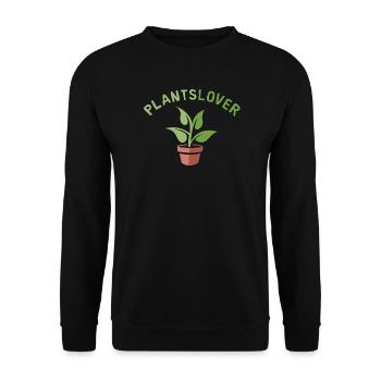 Pflanzenliebe mit Topfpflanze im Cartoon Stil - Unisex Pullover - Schwarz - Vorne - Alina (178cm) & Michal (187cm)