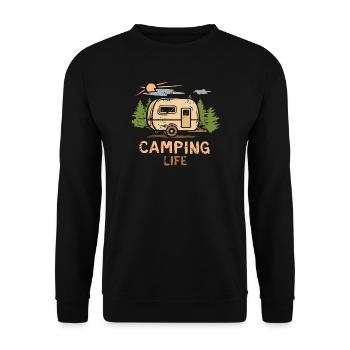 Camping life - Cartoon Camper et la nature - Sweat-shirt Unisexe - noir - Devant - Alina (178cm) & Michal (187cm)