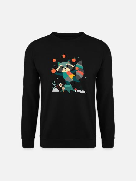 Verspielter Waschbär jongliert fröhlich mit Äpfeln - Unisex Pullover - Schwarz