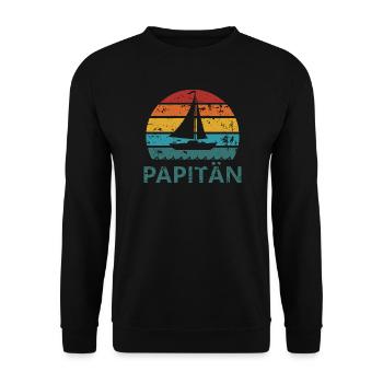 Papitän – Segelboot Retro Shirt für Väter, Geburt - Unisex Pullover - Schwarz - Vorne - Alina (178cm) & Michal (187cm)