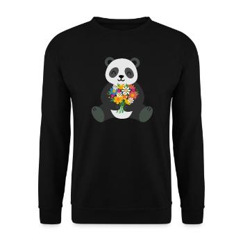 Panda avec bouquet de fleurs – Motif animal affectueux - Sweat-shirt Unisexe - noir - Devant - Alina (178cm) & Michal (187cm)