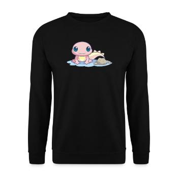 Kleiner rosa Salamander am Ufer - Unisex Pullover - Schwarz - Vorne - Alina (178cm) & Michal (187cm)