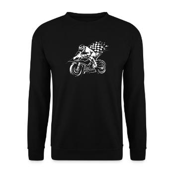 Racing Superbike with Flag - Biker and Racing - Unisex Sweatshirt - black - Front - Alina (178cm) & Michal (187cm)