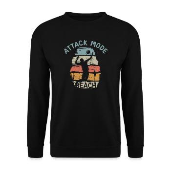attack mode beach - vintage Volleyball Spieler - Unisex Pullover - Schwarz - Vorne - Alina (178cm) & Michal (187cm)