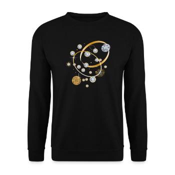 Diamanten-Konstellation in goldenen Bahnen - Unisex Pullover - Schwarz - Vorne - Alina (178cm) & Michal (187cm)