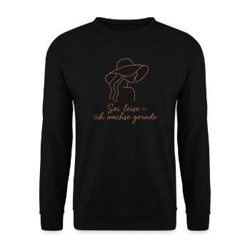 Leise wachsend: Frau mit Hut - Unisex Pullover - Schwarz - Vorne - Alina (178cm) & Michal (187cm)