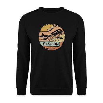vintage Flugzeug Logo - Pilot by Passion Emblem - Unisex Pullover - Schwarz - Vorne - Alina (178cm) & Michal (187cm)