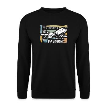 Pilote par Passion - collage d’avion vintage - Sweat-shirt Unisexe - noir - Devant - Alina (178cm) & Michal (187cm)