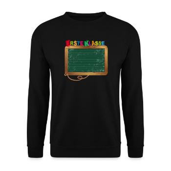 Leere Schultafel zum Beschriften für Schulanfang - Unisex Pullover - Schwarz - Vorne - Alina (178cm) & Michal (187cm)