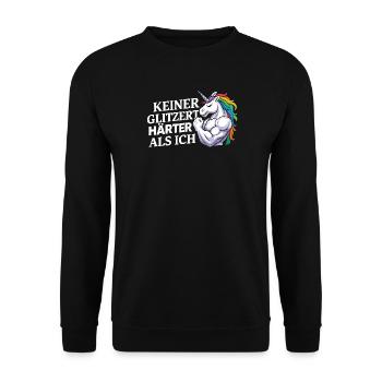 Härter als ich – Einhorn Kraftdesign - Unisex Pullover - Schwarz - Vorne - Alina (178cm) & Michal (187cm)