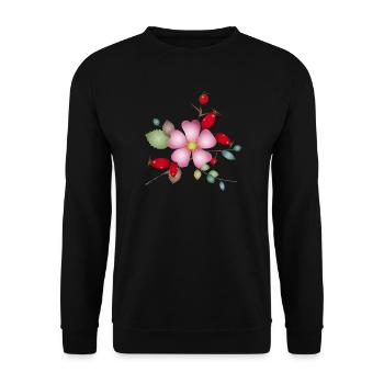 Rose hips and dog rose blossom – nature motif - Unisex Sweatshirt - black - Front - Alina (178cm) & Michal (187cm)