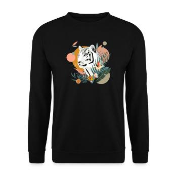 Weißer Tiger im Dschungel – Modernes Naturdesign - Unisex Pullover - Schwarz - Vorne - Alina (178cm) & Michal (187cm)