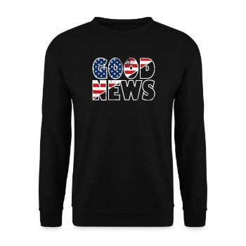 GOOD NEWS Stars and Stripes Bibelvers Evangelium - Unisex Pullover - Schwarz - Vorne - Alina (178cm) & Michal (187cm)