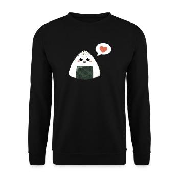 Kawaii Onigiri mit Herz - Unisex Pullover - Schwarz - Vorne - Alina (178cm) & Michal (187cm)
