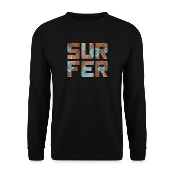 Surfer Hawaii Hibiscus Blossom Surf Wood Pattern - Unisex Sweatshirt - black - Front - Alina (178cm) & Michal (187cm)