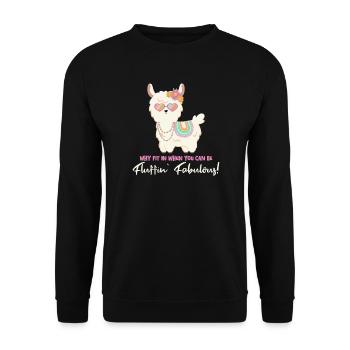 Süßes Alpaka mit Sonnenbrille und lustigem Spruch - Unisex Pullover - Schwarz - Vorne - Alina (178cm) & Michal (187cm)