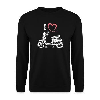 Ich liebe Roller - Elektro scooter Illustration - Unisex Pullover - Schwarz - Vorne - Alina (178cm) & Michal (187cm)