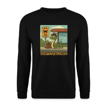 Warteschlange by Rico Beck - Unisex Pullover - Schwarz - Vorne - Alina (178cm) & Michal (187cm)