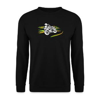 Motorrad Silhouette farbige Streifen - Unisex Pullover - Schwarz - Vorne - Alina (178cm) & Michal (187cm)