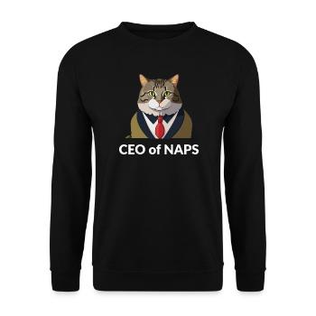 Geschäftsmann Katze mit Krawatte - Unisex Pullover - Schwarz - Vorne - Alina (178cm) & Michal (187cm)