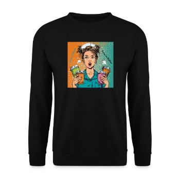 Chaos im Dienst. Ruhe im Kaffee. - Unisex Pullover - Schwarz - Vorne - Alina (178cm) & Michal (187cm)