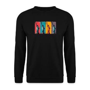Freiheitsstatue USA Pop Art Patriotisch Warhol - Unisex Pullover - Schwarz - Vorne - Alina (178cm) & Michal (187cm)