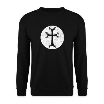 Stylized Armenian Cross in White Circle - Unisex Sweatshirt - black - Front - Alina (178cm) & Michal (187cm)