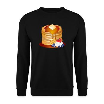 Pancakes Motif with Butter Flake and Maple Syrup - Unisex Sweatshirt - black - Front - Alina (178cm) & Michal (187cm)
