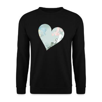 Pastellfarbenes Herz mit floralem Muster - Unisex Pullover - Schwarz - Vorne - Alina (178cm) & Michal (187cm)