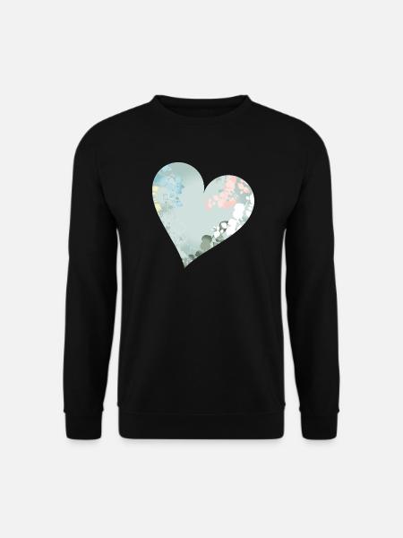 Pastellfarbenes Herz mit floralem Muster - Unisex Pullover - Schwarz