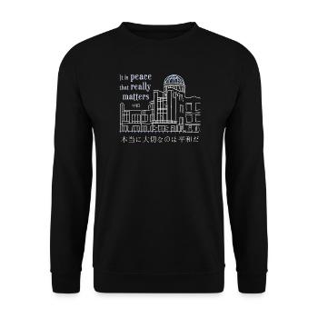 Hiroshima, Peace Monument, Hand Drawing Japan - Unisex Sweatshirt - black - Front - Alina (178cm) & Michal (187cm)