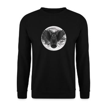 Monde Eulen Design in Graustufen - Unisex Pullover - Schwarz - Vorne - Alina (178cm) & Michal (187cm)