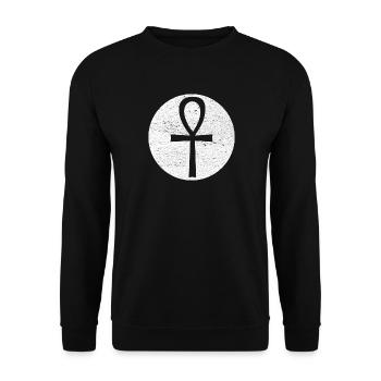 Ägyptisches Kreuz Ankh im weißen Kreis - Unisex Pullover - Schwarz - Vorne - Alina (178cm) & Michal (187cm)