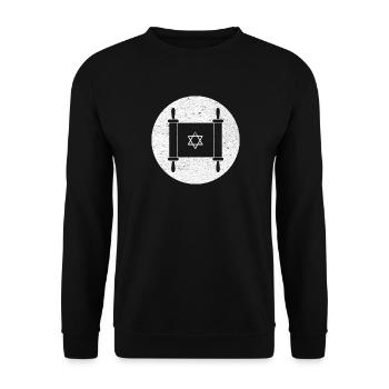 Rouleau de la Torah dans un cercle blanc - Sweat-shirt Unisexe - noir - Devant - Alina (178cm) & Michal (187cm)