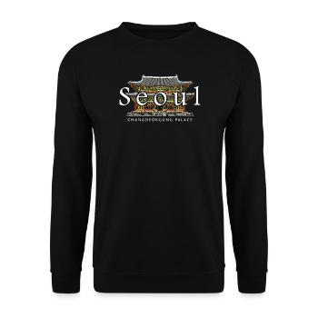 Seoul, Handzeichnung Welterbestätte in Südkorea - Unisex Pullover - Schwarz - Vorne - Alina (178cm) & Michal (187cm)