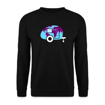 Caravan Weltkarte Wohnwagen Camping Weltenbummler - Unisex Pullover - Schwarz - Vorne - Alina (178cm) & Michal (187cm)