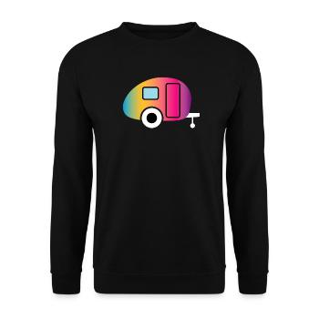 Caravan Wohnwagen Farbverlauf Camping Camper Fan - Unisex Pullover - Schwarz - Vorne - Alina (178cm) & Michal (187cm)