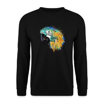 Bunter Papagei – Farbenfrohes Tropen-Kunstwerk - Unisex Pullover - Schwarz - Vorne - Alina (178cm) & Michal (187cm)