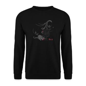 Gothischer Kelch mit Maus und Blüten - Unisex Pullover - Schwarz - Vorne - Alina (178cm) & Michal (187cm)